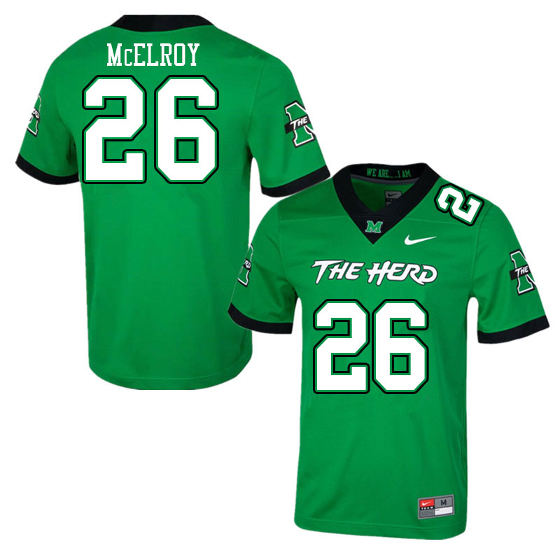 Men #26 DeMarcus McElroy Marshall Thundering Herd College Football Jerseys Stitched-Green - Click Image to Close